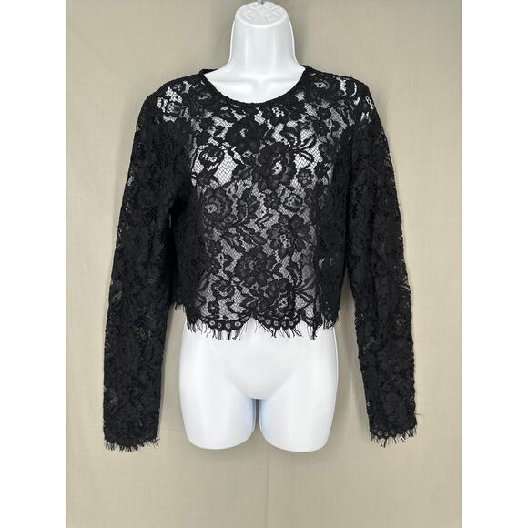 Jason Wu Top Womens Medium Black Lace Sheer Crop Long Sleeve Whimsigoth Romantic - Picture 1 of 7